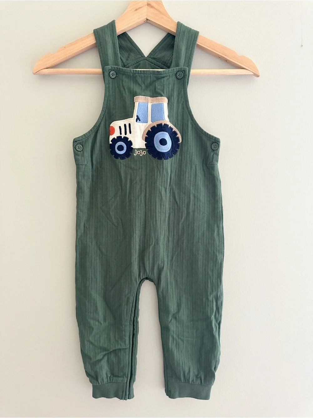 JoJo Maman Bébé Tractor Appliqué Overalls, 18–24M, Green Multicolor